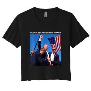 God Bless President Trump Shooting At Donald Trump Rally Gift Women's Crop Top Tee