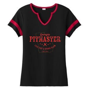 Georgia Bbq Pitmaster For Meat Smoking Barbecuing Dad Ladies Halftime Notch Neck Tee