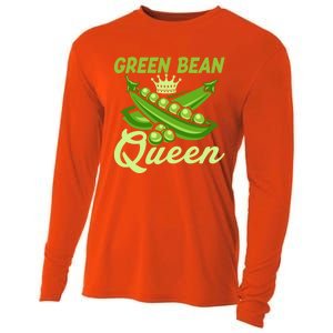 Green Bean Queen Funny Veganism Veggie Gift Cooling Performance Long Sleeve Crew