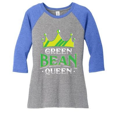 Green Bean Queen Artwork Vegan Gift Women's Tri-Blend 3/4-Sleeve Raglan Shirt