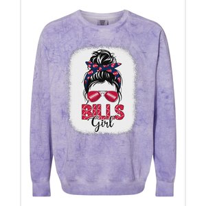 Girl B.I.L.L.S Retro Messy Bun Fan Team Colorblast Crewneck Sweatshirt