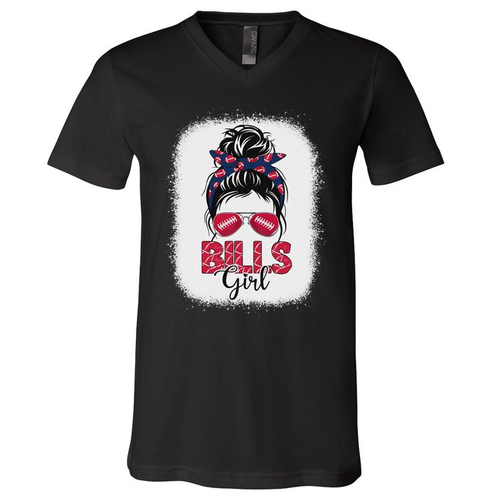 Girl B.I.L.L.S Retro Messy Bun Fan Team V-Neck T-Shirt