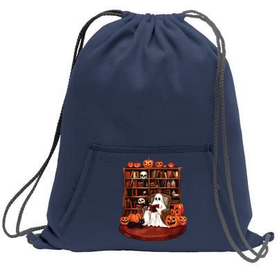 Ghost Book Reading Teacher Halloween Librarian Book Lovers Sweatshirt Cinch Pack Bag