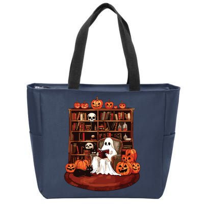 Ghost Book Reading Teacher Halloween Librarian Book Lovers Zip Tote Bag