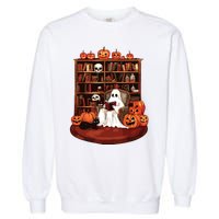 Ghost Book Reading Teacher Halloween Librarian Book Lovers Garment-Dyed Sweatshirt