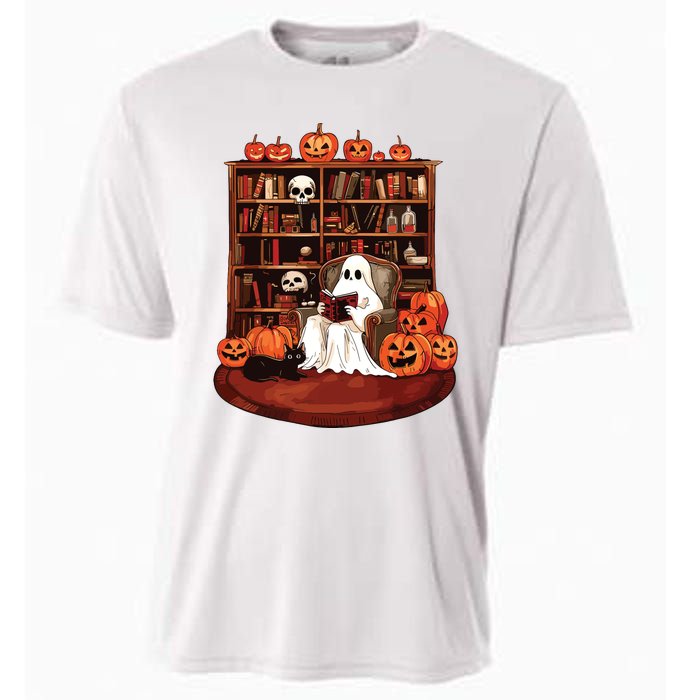 Ghost Book Reading Teacher Halloween Librarian Book Lovers Cooling Performance Crew T-Shirt