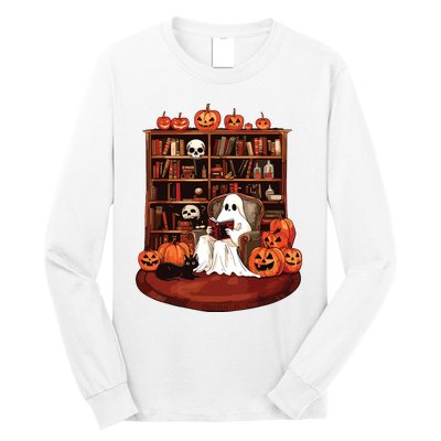 Ghost Book Reading Teacher Halloween Librarian Book Lovers Long Sleeve Shirt