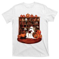 Ghost Book Reading Teacher Halloween Librarian Book Lovers T-Shirt