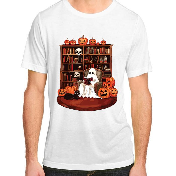 Ghost Book Reading Teacher Halloween Librarian Book Lovers Adult ChromaSoft Performance T-Shirt