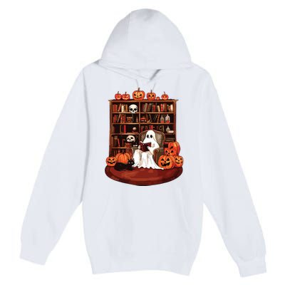 Ghost Book Reading Teacher Halloween Librarian Book Lovers Premium Pullover Hoodie