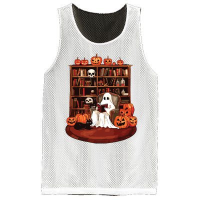 Ghost Book Reading Teacher Halloween Librarian Book Lovers Mesh Reversible Basketball Jersey Tank