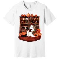 Ghost Book Reading Teacher Halloween Librarian Book Lovers Premium T-Shirt