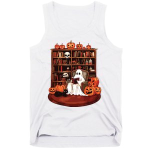 Ghost Book Reading Teacher Halloween Librarian Book Lovers Tank Top