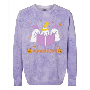 Ghost Book Reading Halloween Teacher Books Lover Colorblast Crewneck Sweatshirt