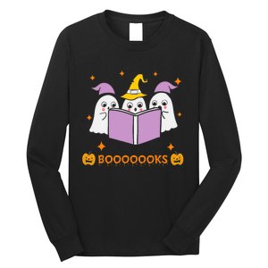 Ghost Book Reading Halloween Teacher Books Lover Long Sleeve Shirt