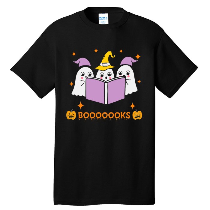 Ghost Book Reading Halloween Teacher Books Lover Tall T-Shirt