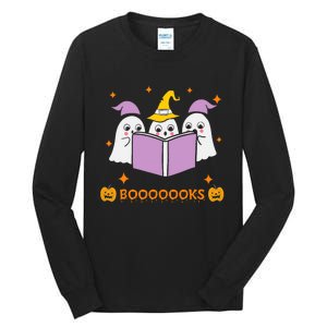 Ghost Book Reading Halloween Teacher Books Lover Tall Long Sleeve T-Shirt