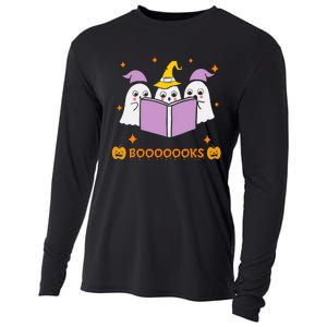 Ghost Book Reading Halloween Teacher Books Lover Cooling Performance Long Sleeve Crew