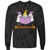 Ghost Book Reading Halloween Teacher Books Lover Tie-Dye Long Sleeve Shirt