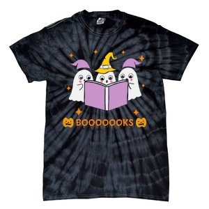 Ghost Book Reading Halloween Teacher Books Lover Tie-Dye T-Shirt