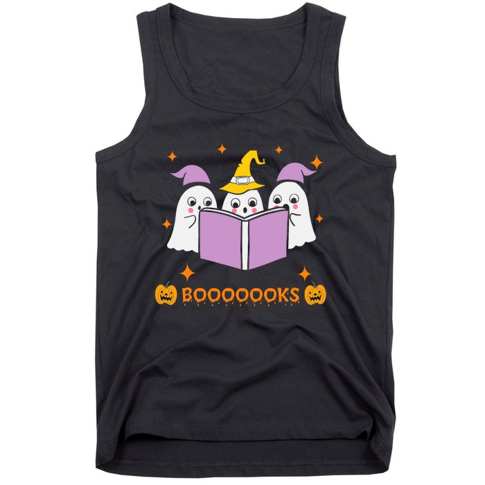 Ghost Book Reading Halloween Teacher Books Lover Tank Top