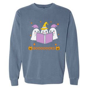 Ghost Book Reading Halloween Teacher Books Lover Garment-Dyed Sweatshirt