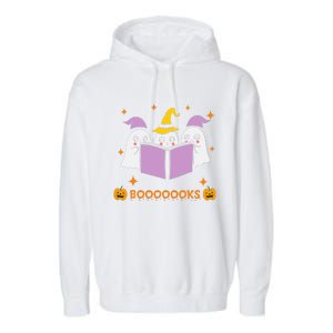 Ghost Book Reading Halloween Teacher Books Lover Garment-Dyed Fleece Hoodie