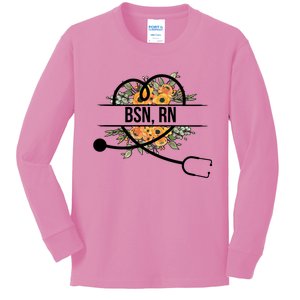 Graduate Bsn Rn Graduation Bsn Registered Nurse Flowers Gift Kids Long Sleeve Shirt