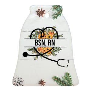 Graduate Bsn Rn Graduation Bsn Registered Nurse Flowers Gift Ceramic Bell Ornament