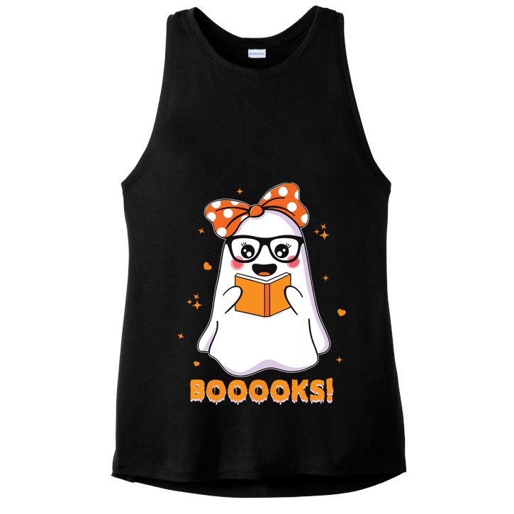 Ghost Book Reading Halloween Costume Teacher Books Lover Ladies PosiCharge Tri-Blend Wicking Tank