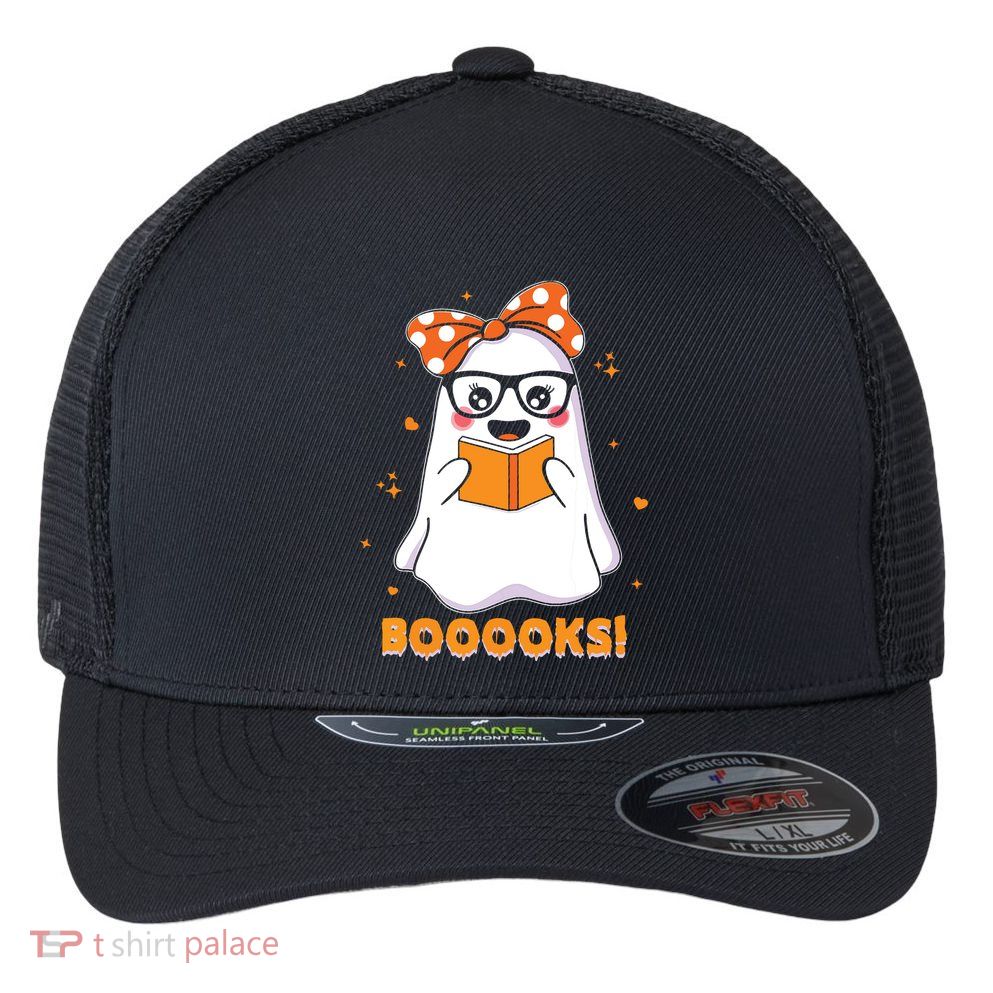Ghost Book Reading Halloween Costume Teacher Books Lover Flexfit Unipanel Trucker Cap