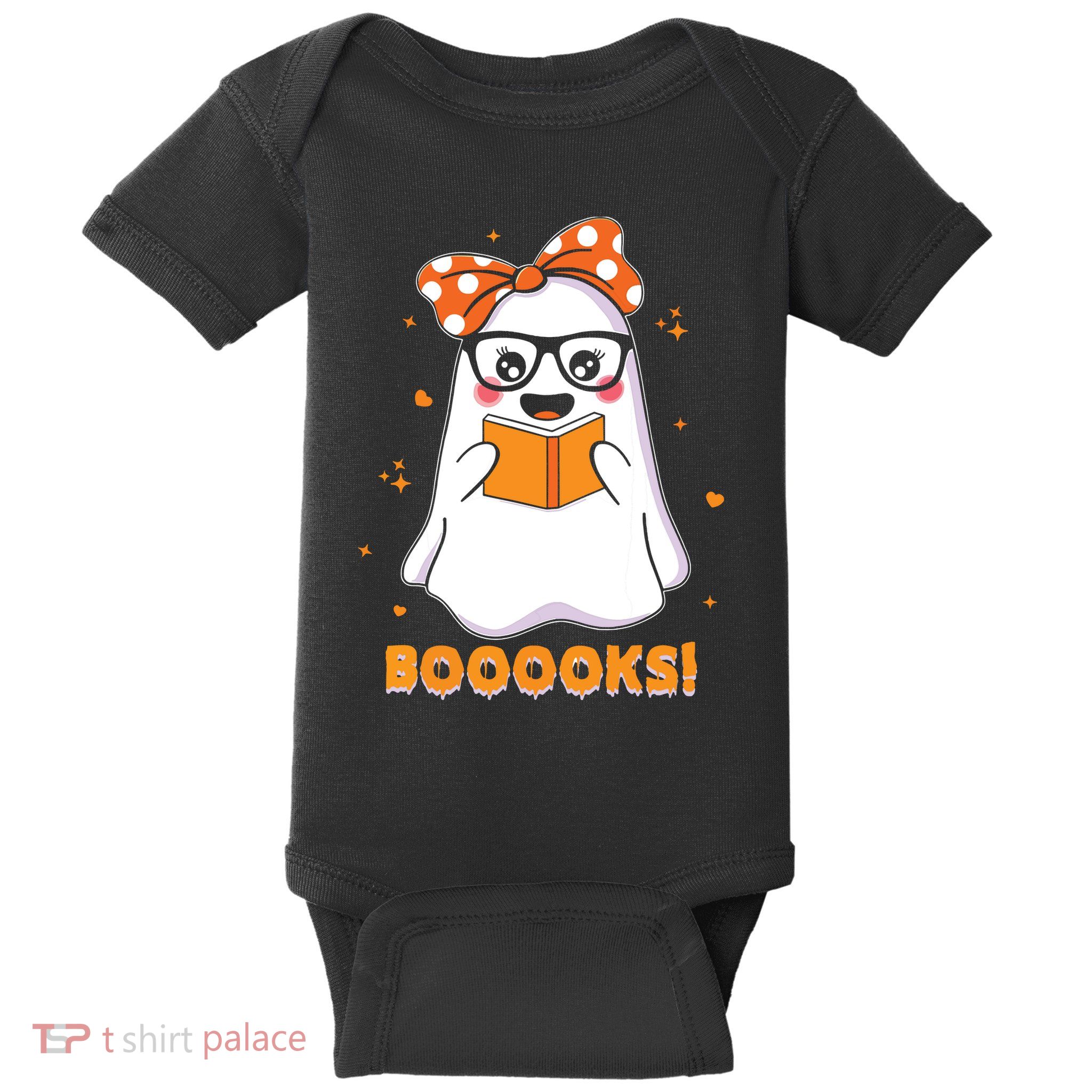 Ghost Book Reading Halloween Costume Teacher Books Lover Baby Bodysuit
