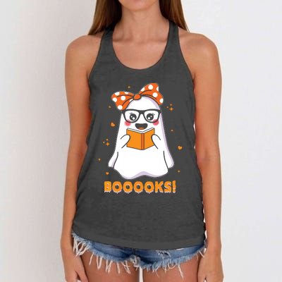 Ghost Book Reading Halloween Costume Teacher Books Lover Women's Knotted Racerback Tank