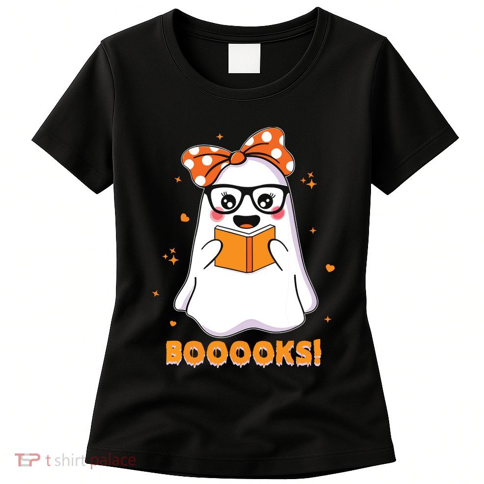 Ghost Book Reading Halloween Costume Teacher Books Lover Womens T-Shirt