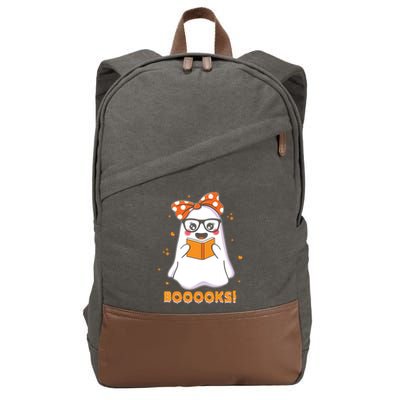 Ghost Book Reading Halloween Costume Teacher Books Lover Cotton Canvas Backpack