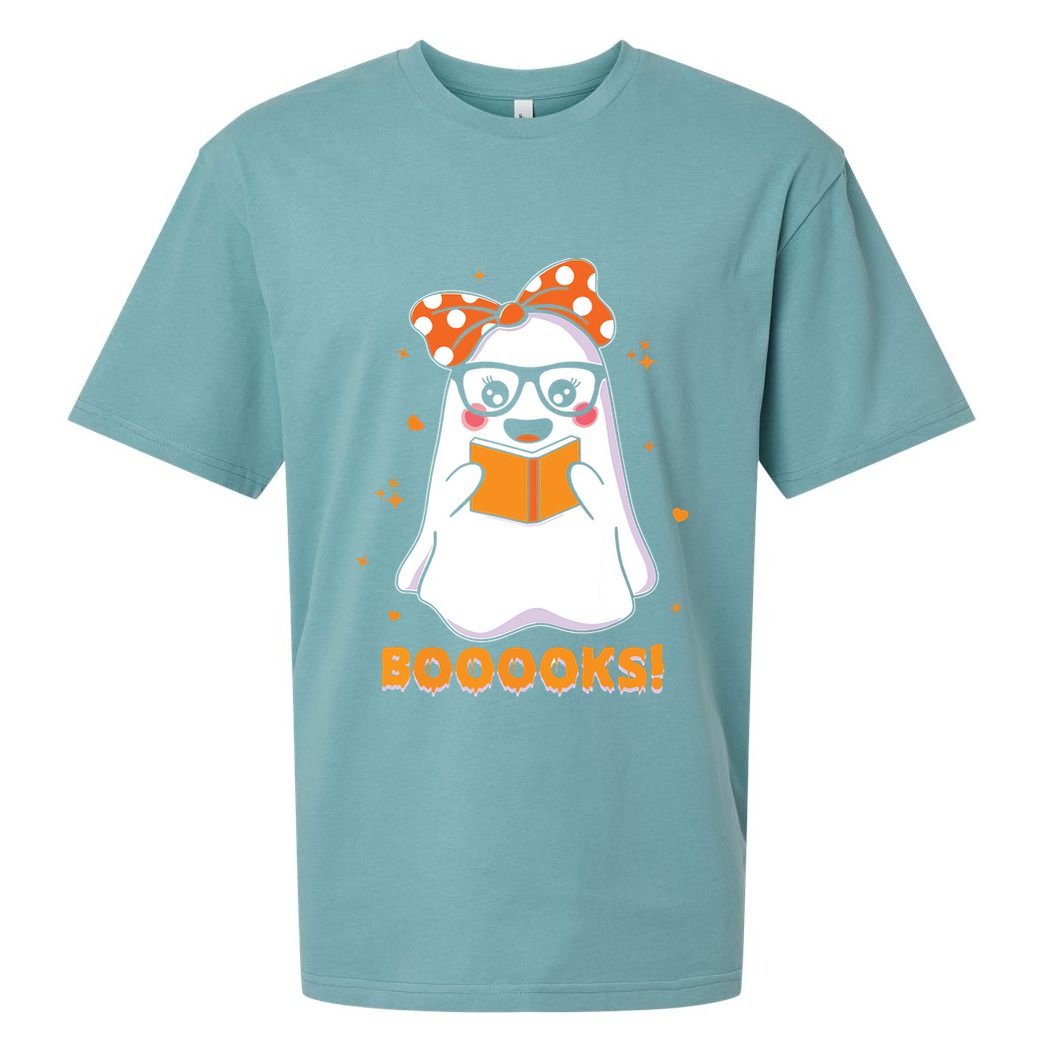 Ghost Book Reading Halloween Costume Teacher Books Lover Sueded Cloud Jersey T-Shirt