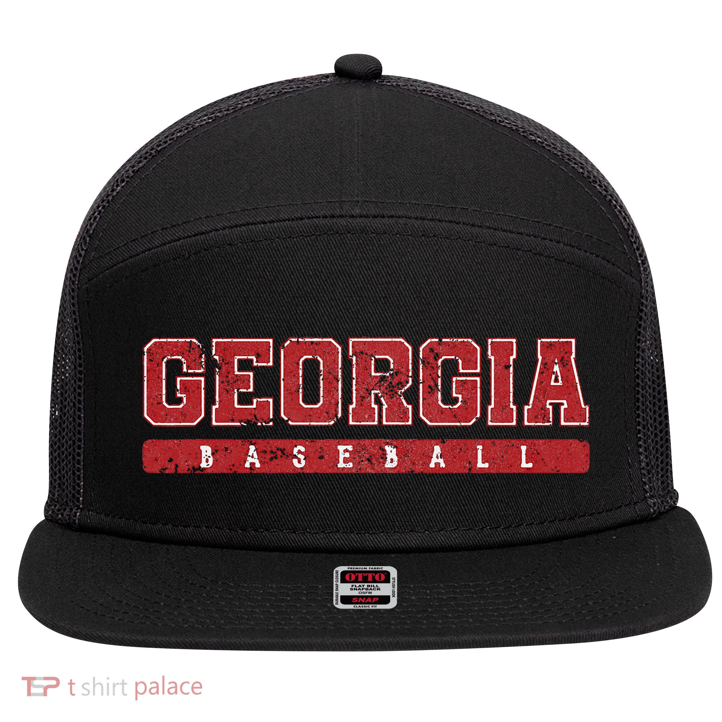 Georgia Baseball Red Vintage Text 7 Panel Mesh Trucker Snapback Hat