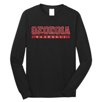 Georgia Baseball Red Vintage Text Long Sleeve Shirt