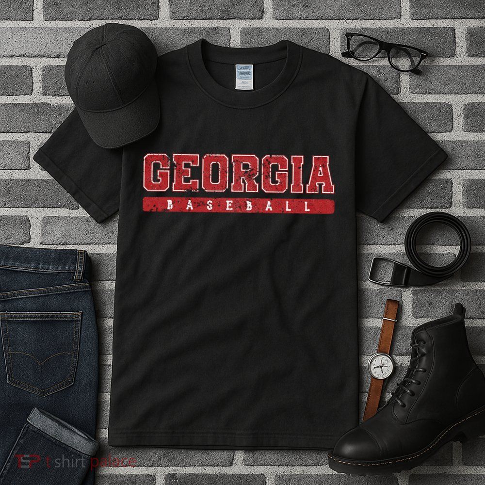 Georgia Baseball Red Vintage Text Tall T-Shirt