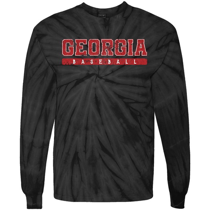 Georgia Baseball Red Vintage Text Tie-Dye Long Sleeve Shirt