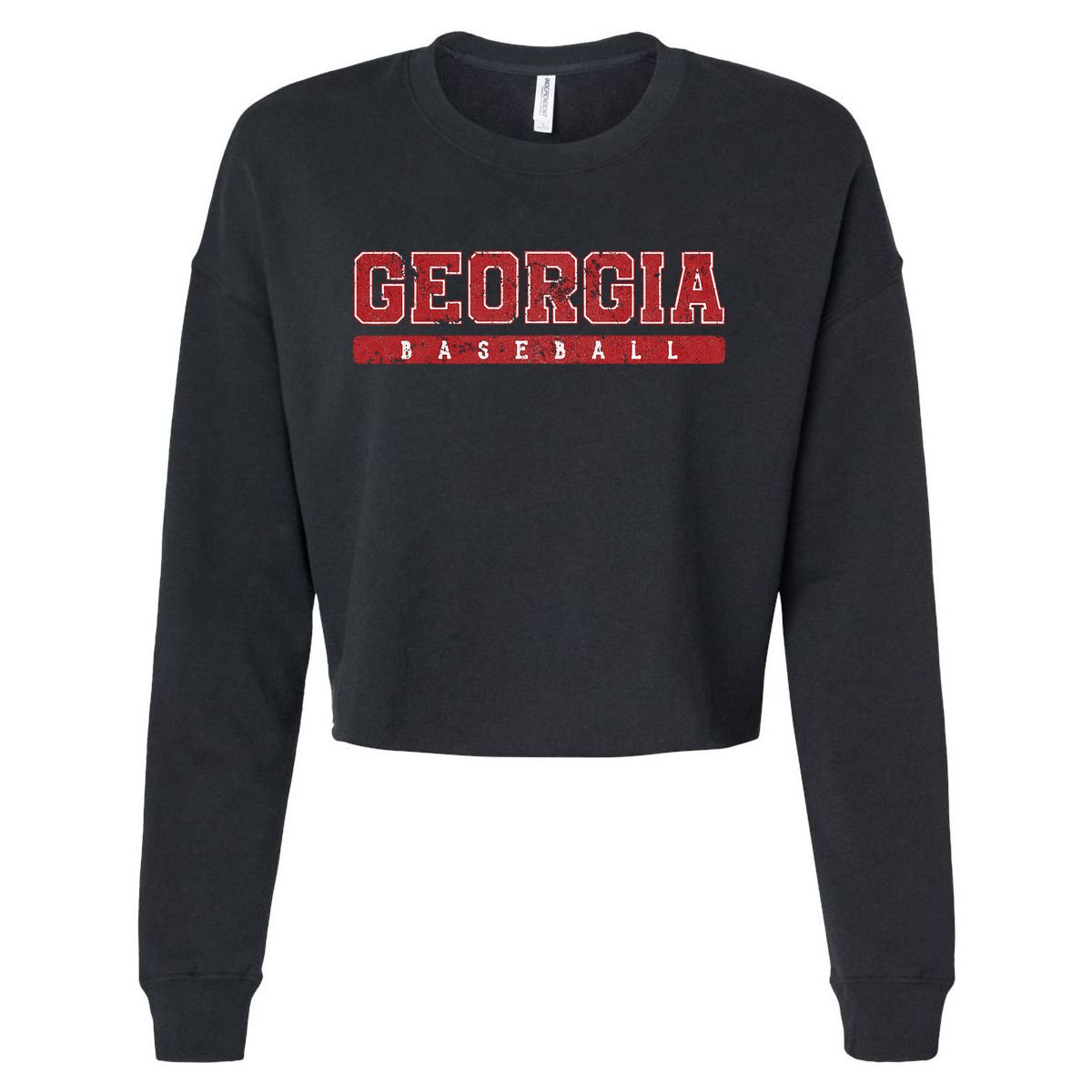 Georgia Baseball Red Vintage Text Cropped Pullover Crew