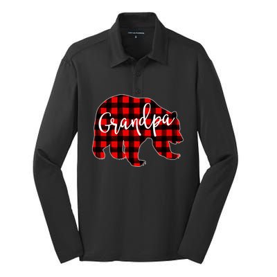 Grandpa Bear Red Plaid Matching Family Christmas Eve Buffalo Cute Gift Silk Touch Performance Long Sleeve Polo