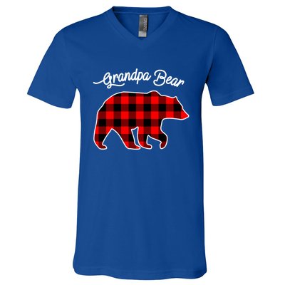 Grandpa Bear Red Plaid Matching Family Christmas Gift V-Neck T-Shirt