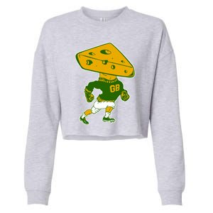 Green Bay Retro Mascot Cheese Head Man Cropped Pullover Crew