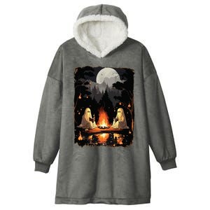 Ghost Book Reading Camping Gothic Halloween Retro Sweatshirt Hooded Wearable Blanket