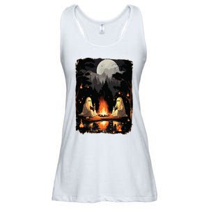 Ghost Book Reading Camping Gothic Halloween Retro Sweatshirt Ladies Essential Flowy Tank