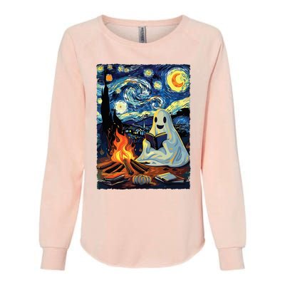 Ghost Book Reading Camping Halloween Van Gogh Starry Night Womens California Wash Sweatshirt