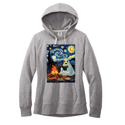 Ghost Book Reading Camping Halloween Van Gogh Starry Night Women's Fleece Hoodie