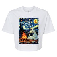 Ghost Book Reading Camping Halloween Van Gogh Starry Night Bella+Canvas Jersey Crop Tee