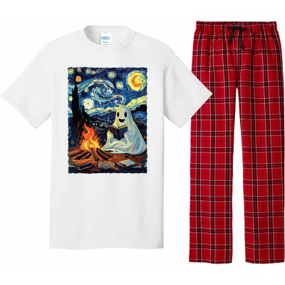 Ghost Book Reading Camping Halloween Van Gogh Starry Night Pajama Set